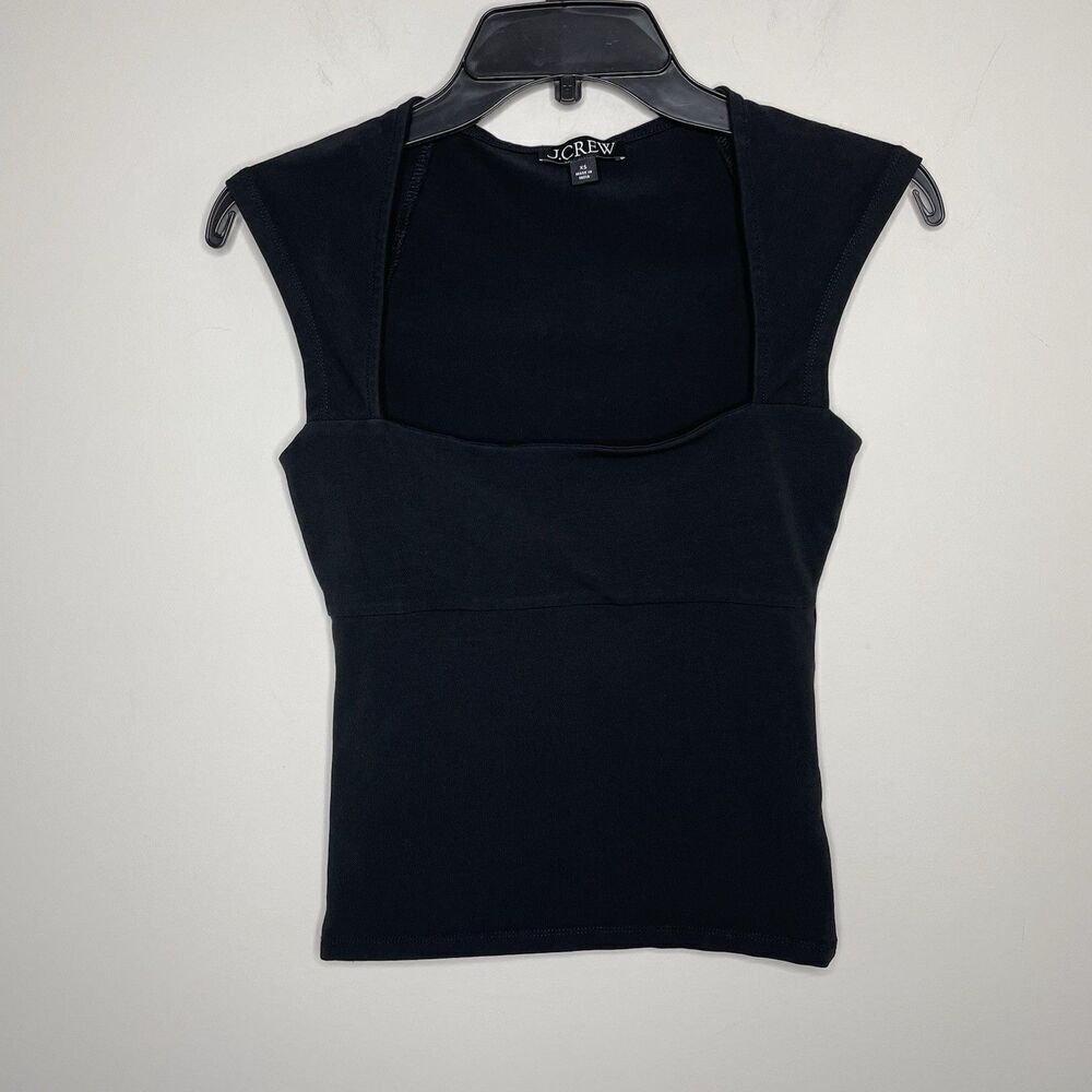 J.CREW Top Women XS Squareneck Cap-Sleeve Black Stretch CA528